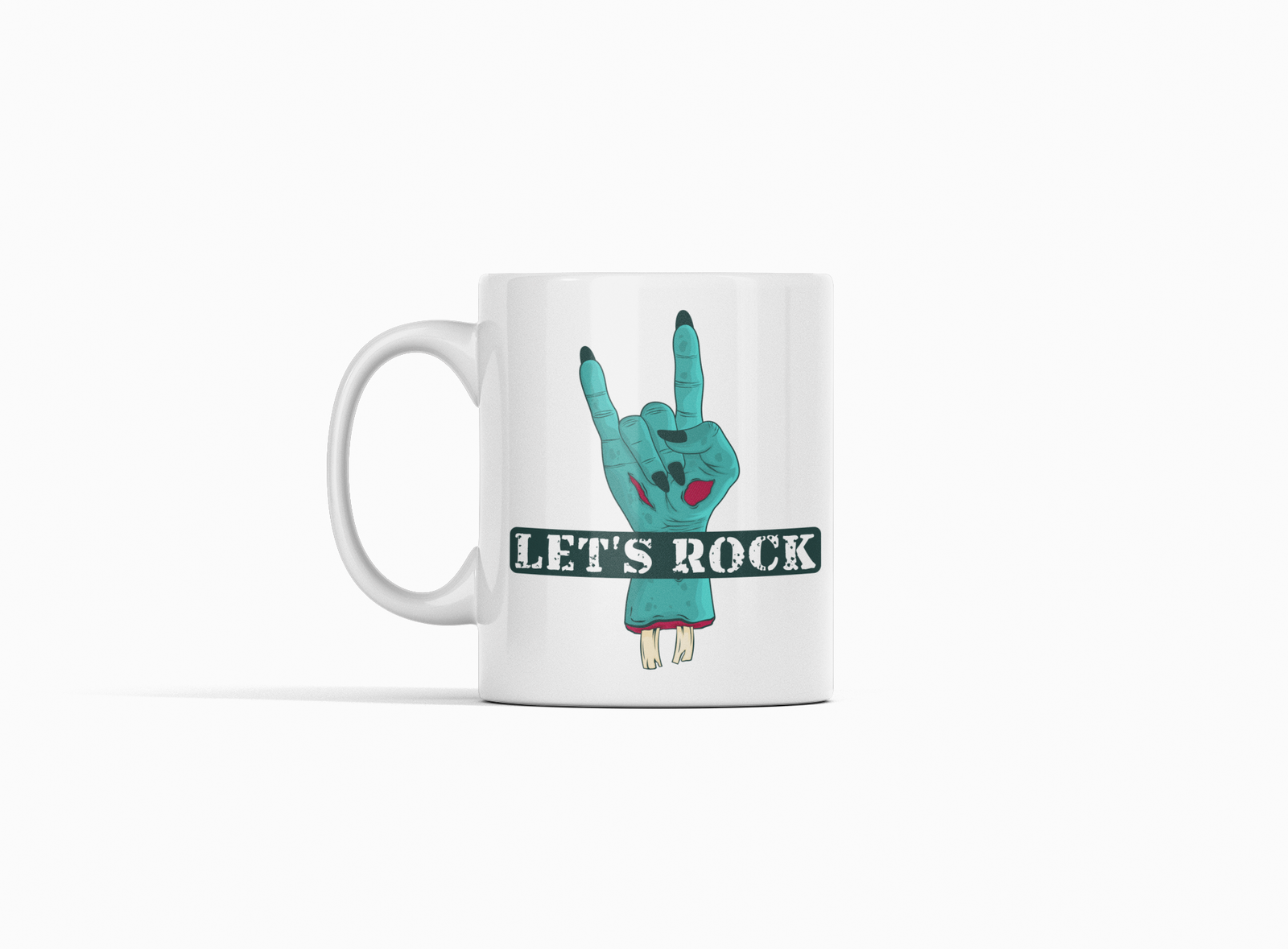White Coffee Mug – "Let's Rock" Text & Design